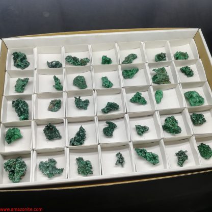 One Box Of 35 Silky Malachite Specimens From Congo