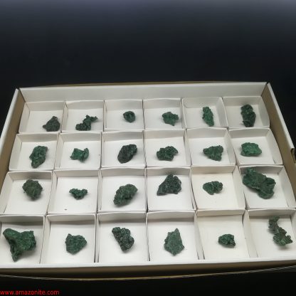 One Box Of 24 Silky Malachite Mineral Specimens From Congo