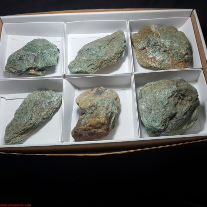 One Box Of 6 Kyanite In Fuschite Mineral Specimens