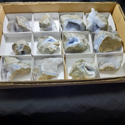 One Box Of 12 Blue Lace Agate Mineral Specimens From Malawi Jay Kash - Image 2