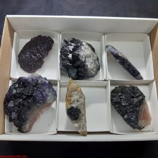 One Box of 6 Purple Fluorite Mineral Specimens From Orange River, South Africa
