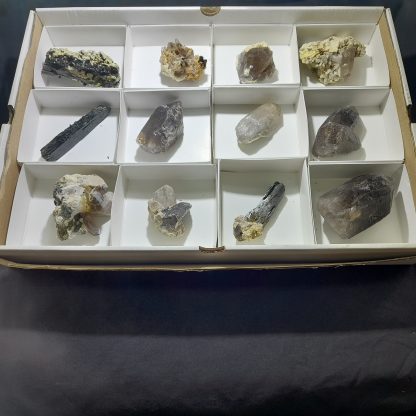 One Box Of 12 Smoky Quartz Crystals Some On Feldspar/Aegerine - Image 2