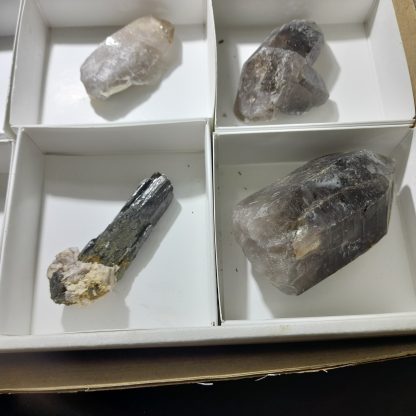 One Box Of 12 Smoky Quartz Crystals Some On Feldspar/Aegerine - Image 5