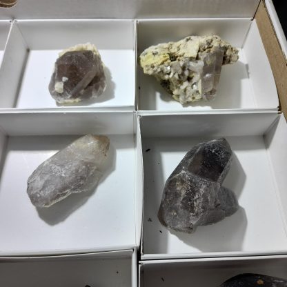 One Box Of 12 Smoky Quartz Crystals Some On Feldspar/Aegerine - Image 6