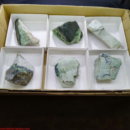 One Box of 6 Transvaal Jade Mineral Specimens  Chip Fryer