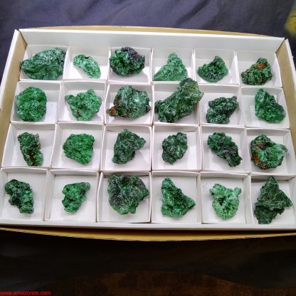 One Box of 24 Silky Malachite Mineral Specimens From Congo
