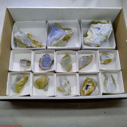 (WM03546) One Box of 13 Blue Lace Agate Mineral Specimens From Malawi
