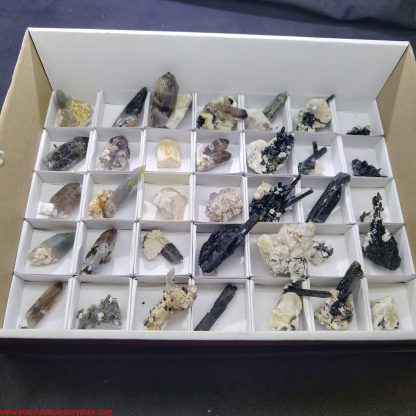 (WM03678) One Box of 35 Smoky Quartz Included Feldspar and Aegerine Mineral Specimens From Malawi (Karen Spencer)