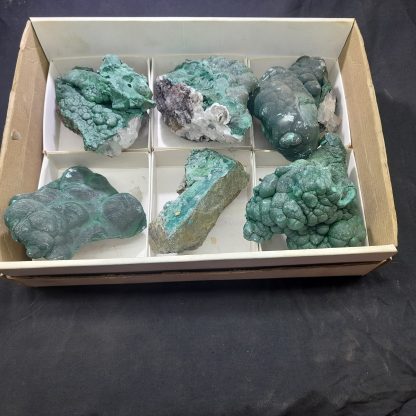 (WM03800) One Box Of 6 Malachite Mineral Specimens From Congo Erin Mohlstrom