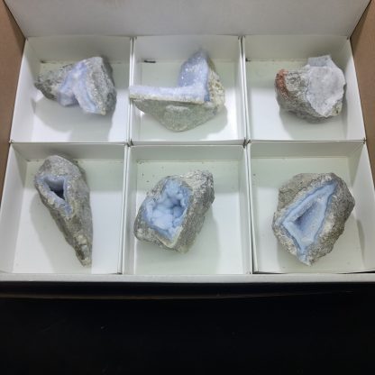 (WM03823) One Box Of 6 Blue Lace Agate Mineral Specimens From Malawi