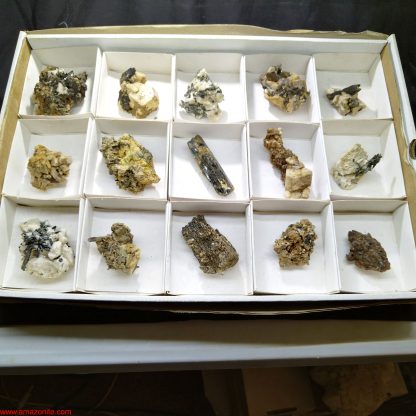 (WM03960) One Box of 15 Aegerine/Feldspar Mineral Specimens With Quartz Included From Malawi Rachel Linderman