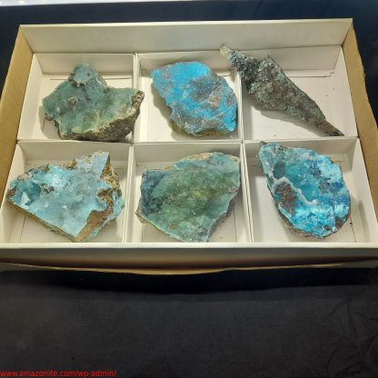 (WM03949) One Box Of 6 Druzzy Quartz On Chrysocolla Mineral Specimens From Congo - Image 2