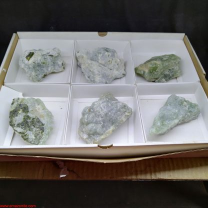 (WM03968) One Box of 6 Prehnite and Epidote Mineral Specimens From Mali Katy Rose