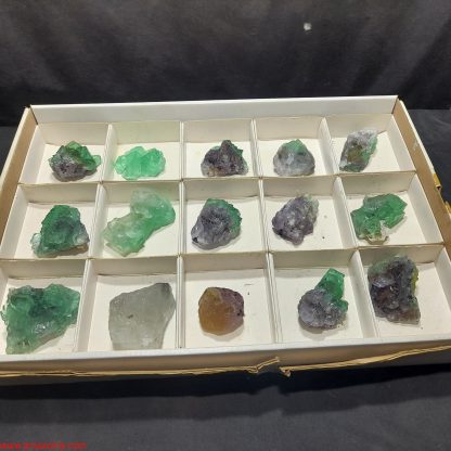 (WM04046) One Box Of 15 Fluorite Mineral Specimens From Riemvasmaak  Rachel Linderman