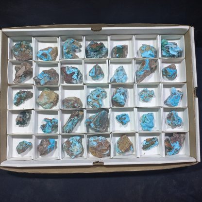 (WM04328) One Box Of 35 Chrysocolla/Malachite And Pseudomorph Mineral Specimens From Congo