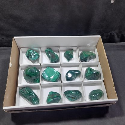 (WM04586) One Box Of 12 Polished Malachite Mineral Specimens From Congo - Image 2