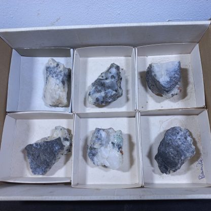 (WM04836) One Box Of 6 Carolite In Matrix Mineral Specimens From Congo   Amy Tauber