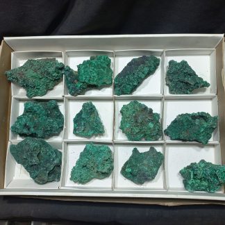 (WM04987) One Box Of 12 Silky Malachite Mineral Specimens From Congo