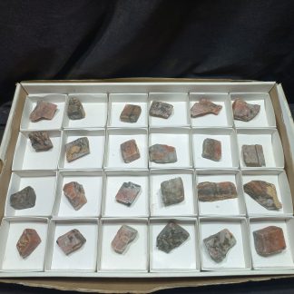 (WM04986) One Box Of 24 Red Banded Caliste Mineral Specimens
