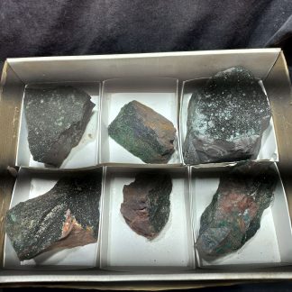 (WM05014) One Box Of 6 Libethenite Mineral Specimens