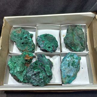 (WC05012) One Box Of 6 Silky Malachite Mineral Specimens