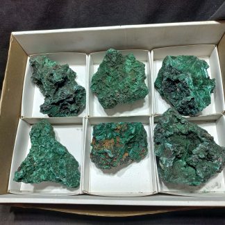 (WM05011) One Box Of 6 Silky Malachite Mineral Specimens
