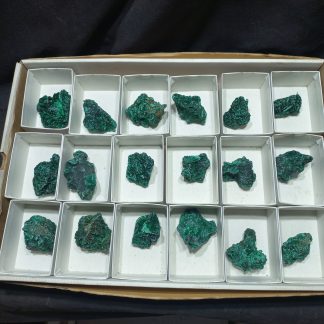 (WM04982) One Box Of 18 Silky Malachite Mineral Specimens From Congo