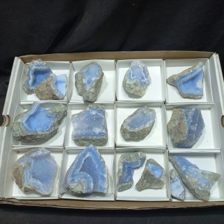 (WM04981) One Box Of 15 Blue Lace Agate Mineral Specimens From Malawi