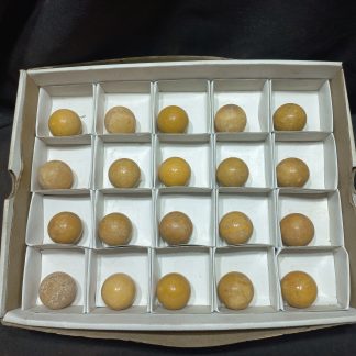 (WM04980) One Box Of 20 Yellow Caliste Mineral Specimens Spheres