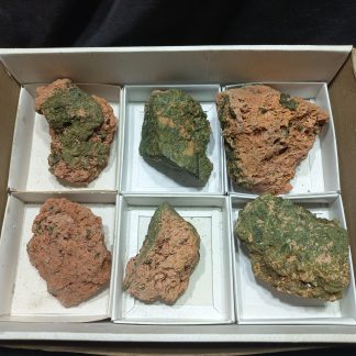 (WM04979) One Box Of 6 Epidote And Black Tourmaline Mineral Specimen