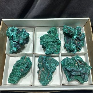 (WM04975) One Box Of 6 Silky Malachite Mineral Specimens From Congo