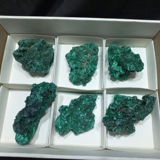 (WM04971) One Box of 6 Silky Malachite Mineral Specimens