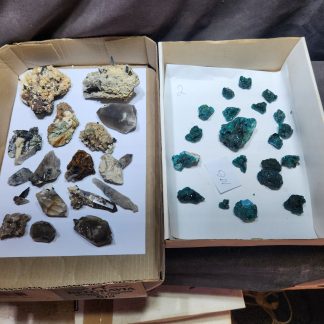 1 Box Of Dioptase & 1 Box of Smoky Quartz with Aegirine Chip Fryer