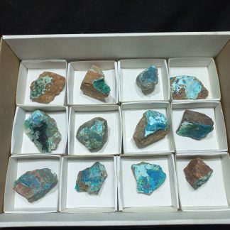 (WM04993) One Box Of 12 Hemimorphite Mineral Specimens From Congo