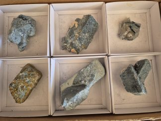 (WM05031) One Box Of 6 Foitite And Qurtz  Mineral Specimens From Namibia