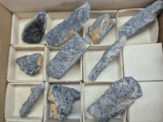 (WM05036) One Box Of 11 Foitite And Fluorite Mineral Specimens From Namibia