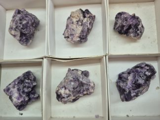 (WM05035) One Box Of 6 Rough Purple Fluorite Mineral Specimens From Orange River