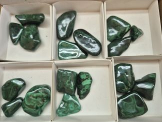 (WM05034) One Box Of 18 Polished Malachite Mineral Specimens From Congo
