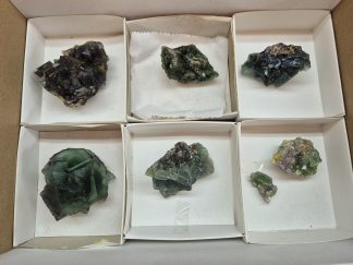 (WM05066) One Box Of 7 Fluorite Mineral Specimens From Okorusu  Namibia