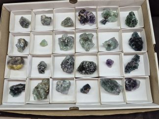 (WM05042) One Box Of 27 Okorusu Fluorite Mineral Specimens From Namibia