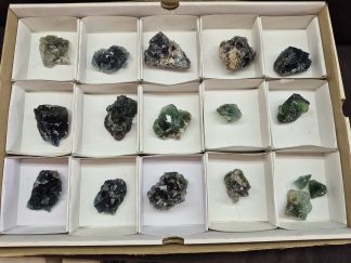 (WM05039) One Box Of 17 Okorusu Fluorite Mineral Specimens From Namibia
