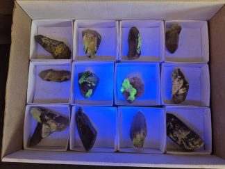 (WM05063) One Box Of 12 Smoky Dogtooth Crystals With Hyaline Opel From Erongo Namibia