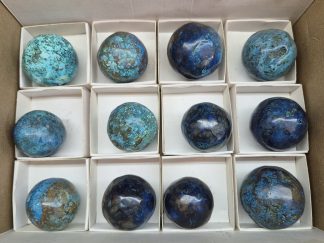 (WM05057) One Box Of 12 Shattuckite Spheres Mineral Specimens