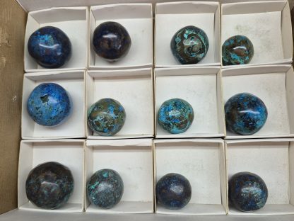 (WM05055) One Box Of 12 Shattuckite Spheres Mineral Specimens