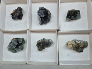 (WM05053) One Box Of 6 Okorusu Fluorite Mineral Specimens From Namibia