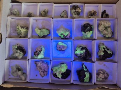 (WM05047) One Box Of 22 Hyaline Opel And Black Tourmaline Mineral Specimens From Erongo Namibia