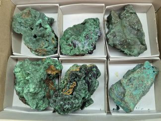 (WM05046) One Box Of 6 Malachite Mineral Specimens From Congo